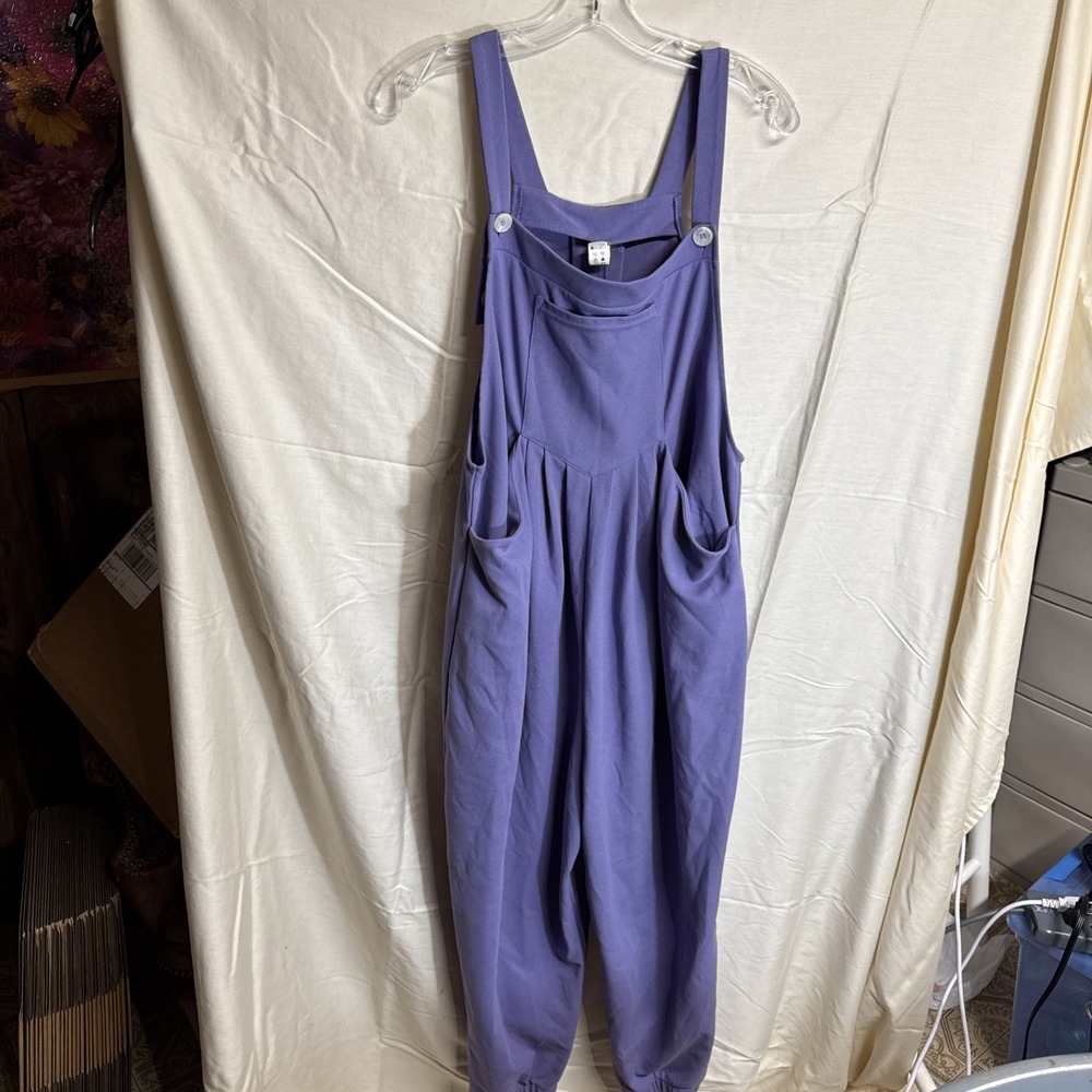 Halara Jumpsuit Women Size XL Purple Overalls Stretch Wide Leg Casual Pleated